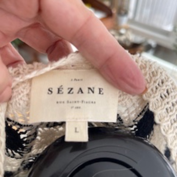 Sezane - Black & Cream Knit / Crochet Vest - L - Picture 4 of 7